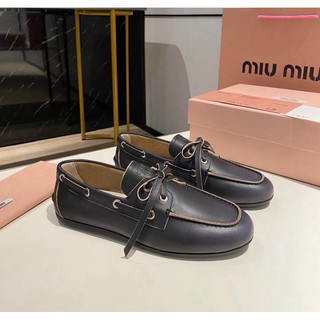 【ASCE精品代購】 新款限時優惠 Miu Miu 復古皮革樂福鞋 皮鞋 帆船鞋