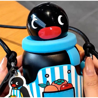 【全新正版授權】PINGU 企鵝家族 黑色不鏽鋼保溫瓶 330ml｜可愛造型水壺｜隨身保溫杯 通勤保冷瓶