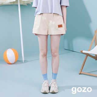 【gozo】天絲棉皮標鬆緊短褲(黑色/卡其 M/L) | 女裝 修身 百搭
