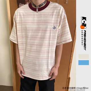 【K-2】日系 復古 線條 小LOGO 短袖上衣 五分袖 穿搭 男女不拘 休閒 百搭【JT83】