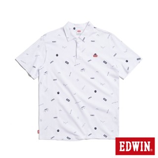 edwin 男款 滿版印花短袖polo衫(白色)