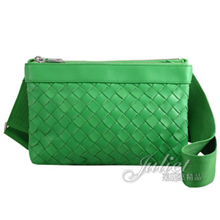 【茱麗葉精品】BOTTEGA VENETA 651938 Intrecciato 編織皮革雙層斜揹包.綠
