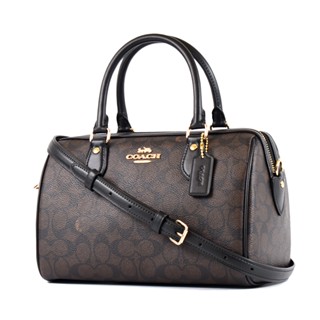 COACH 緹花LOGO防刮皮革手提/斜背二用波士頓包-咖啡色【美國正品現貨】