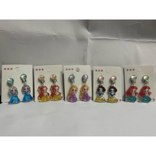 全新 現貨 迪士尼 公主 切面 閃亮 夾式 耳環 耳飾 兒童 免打洞 艾沙 美人魚 貝兒 長髮公主 白雪公主