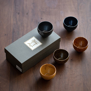 日本進口美濃燒陶瓷秋韻茶杯五件套日式復古茶具套裝送禮禮盒