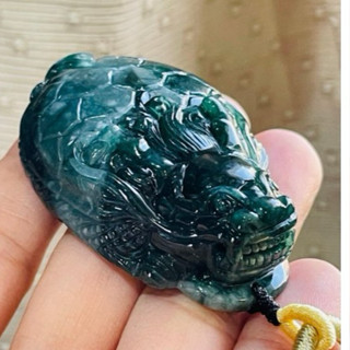 天然A貨翡翠 冰潤危藍全立體滿載而歸龍龜翡翠玉墜/擺件 油亮光澤自現瓜藍 藍中帶綠