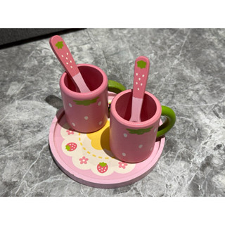 木製扮家家酒 茶具組 茶杯 盤子 兒童玩具 粉色 草莓