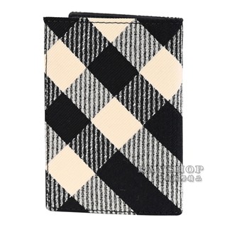 睿鈞國際精品 BURBERRY 8089525 BATEMAN 格紋織布對開隨身卡夾.黑/白 現貨