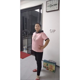 新中式 純棉上衣 媽媽裝 上衣女裝 衛衣 中國風 連帽短袖 遮肚女裝 中式女裝 帽T 女上衣 媽媽衣服 純棉短袖