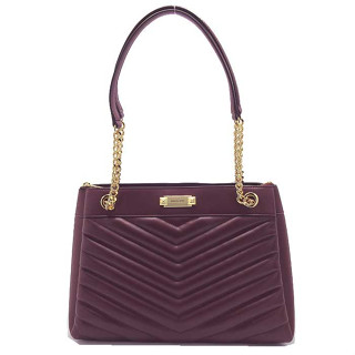 MICHAEL KORS 小香風鏈帶托特包 絎縫純素皮革 肩揹包 手提包 M87323 酒紅色MK(現貨)