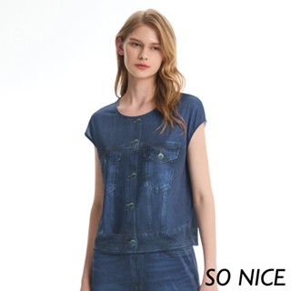 SO NICE【特惠】個性牛仔數碼印花上衣｜都會時尚女裝【25341001】