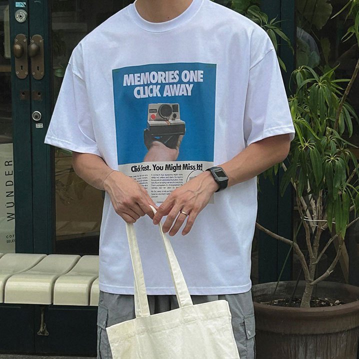 正韓堅挺棉相機印花寬鬆短袖T恤 3色 YUPPIE 預購商品 0609