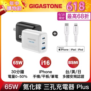 【GIGASTONE】65W PLUS GaN氮化鎵充電器｜適用iPhone三星手機/Mac筆電Type-C PD快充頭