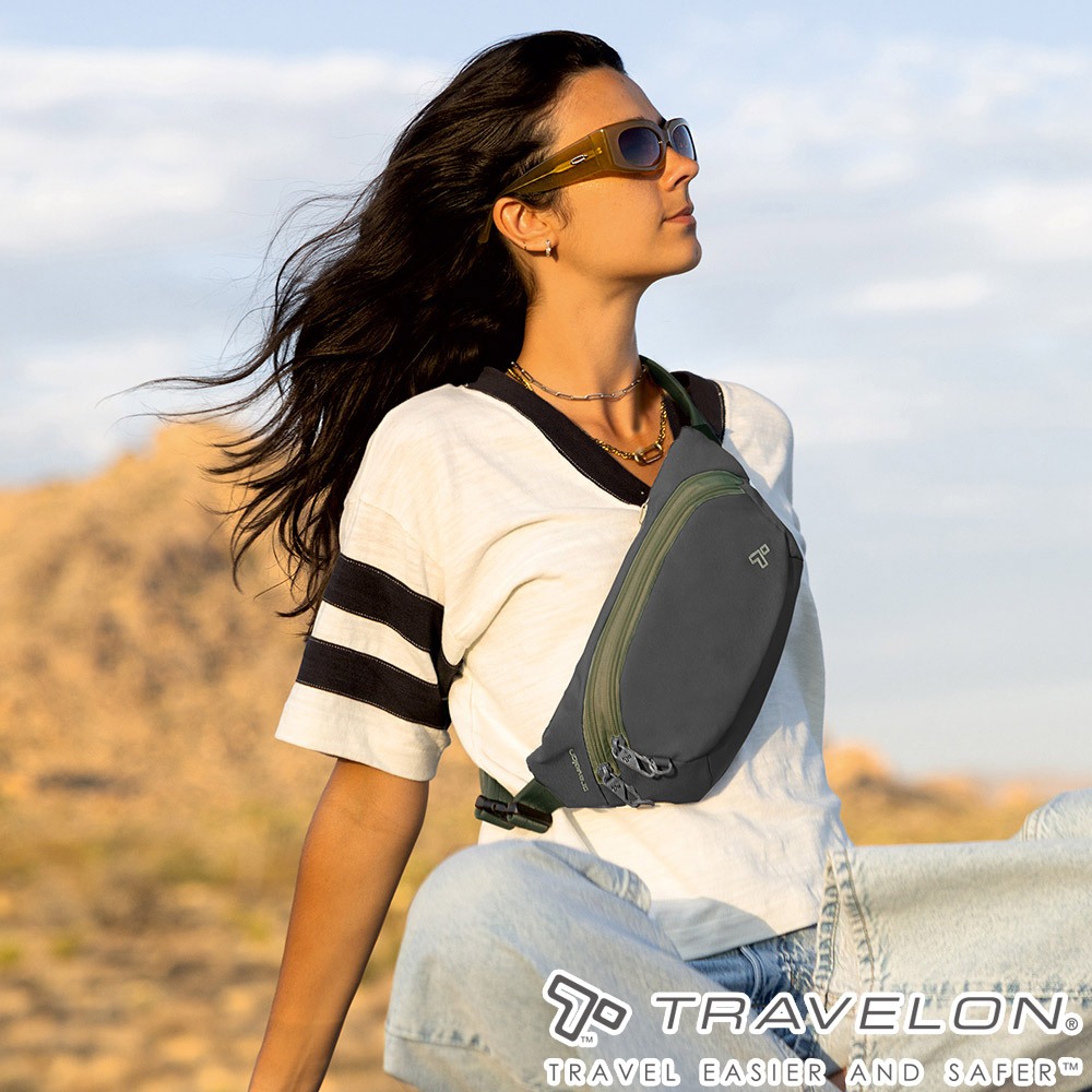 【Travelon美國防盜包】Voyages防盜腰包TL-43668黑/堅韌/耐磨/輕便/時尚/旅遊斜背包