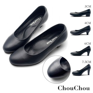 ChouChou 上班通勤真皮高跟鞋-圓頭款 真皮跟鞋 真皮低跟鞋 面試鞋 全黑跟鞋 臺灣製造 圓頭高跟鞋 圓頭跟鞋