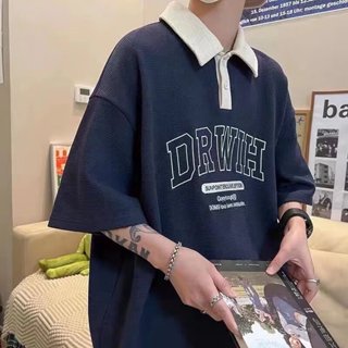 【NOSD】短袖 polo衫 美式潮流T恤 撞色上衣 五分袖 polo領 設計感上衣 短袖男 夏季新款 翻領半袖 情侶衣
