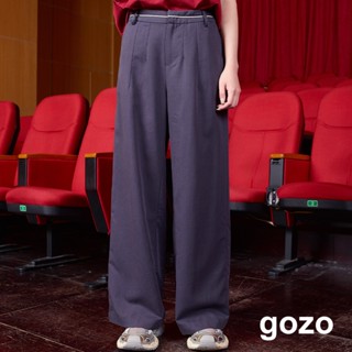 【gozo】天絲莫代爾造型腰頭寬褲(深藍/淺卡其 M/L) | 女裝 修身 休閒