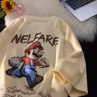 【臺灣出貨】短袖t恤 純棉短t 厚磅棉t 寬鬆落肩短袖上衣 可愛卡通印花 t恤 男生上衣 夏季穿搭 休閒運動風 潮牌衣服