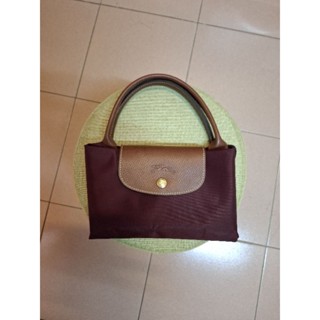 二手正品Longchamp 短把巴黎鐵塔紀念款折疊包 暗紅色