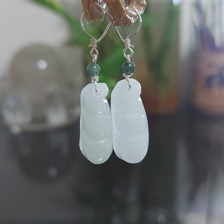 玉 翡翠 手作 耳環🍀玉豆莢福豆” S925銀 鈎式耳環福祿壽 個性獨特 冰冰潤潤🍀天然A貨翡翠玉石🍀手珠串各式DIY