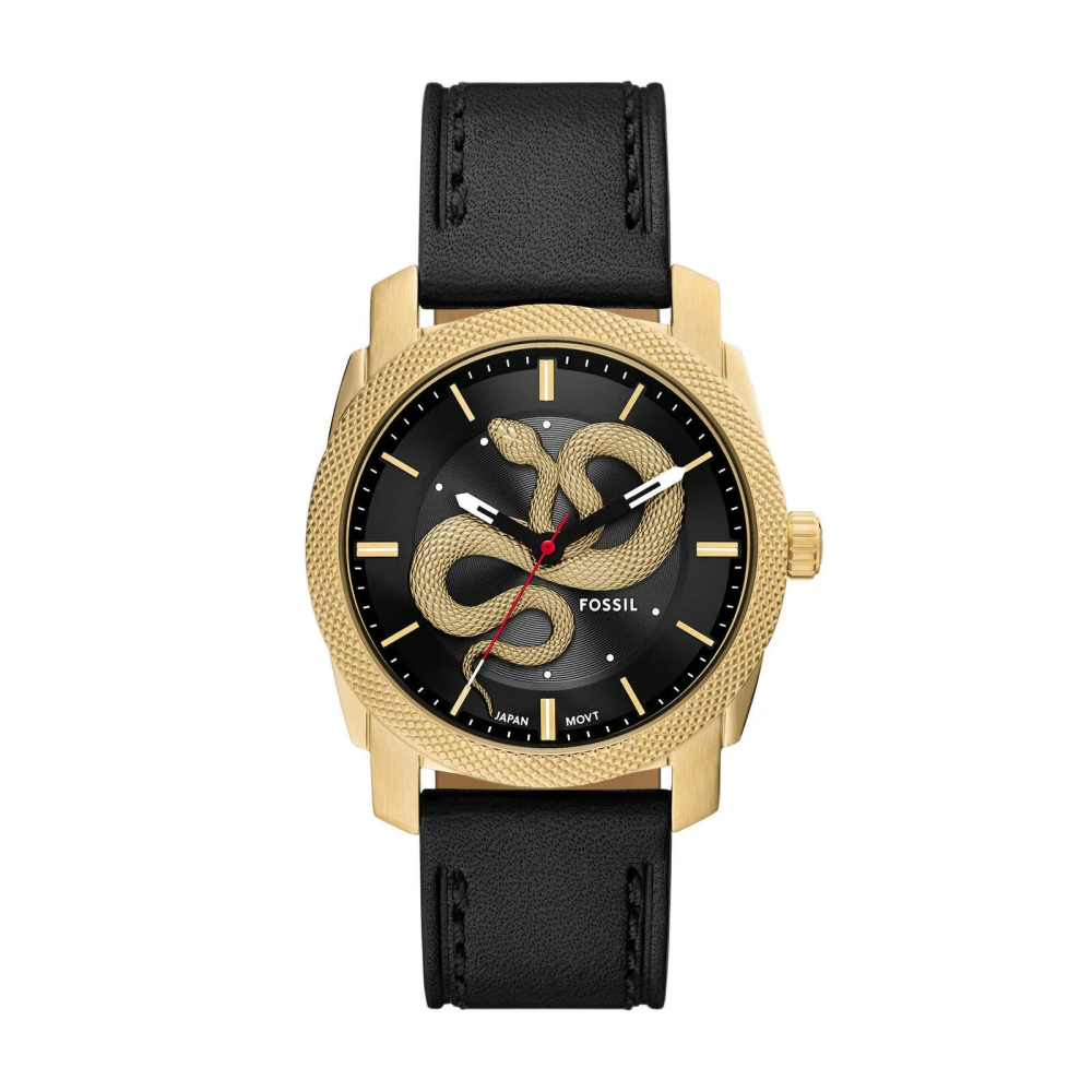 FOSSIL Machine 金蛇飛舞蛇年限量手錶 黑色真皮錶帶 42MM (FS6082)