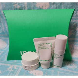 〖INNISFREE〗綠茶火山旅行組 經典潔面亮顏組 超級火山泥毛孔潔淨面膜 綠茶籽玻尿酸保濕精華 綠茶保濕玻尿酸潔面乳