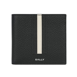 BALLY Ribbon 黑白條紋牛皮對開8卡短夾(黑色) 6304961