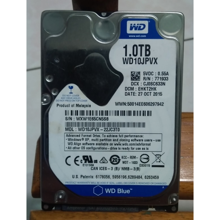 WD 威騰 藍標WD10JPVX 1TB 8MB 5400轉SATAIII 2.5吋筆電硬碟
