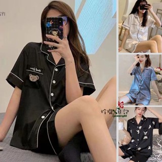【玲瓏日記】睡衣女夏季冰絲短袖睡衣 夏天睡衣 薄款涼感睡衣 冰絲睡衣 短褲 短袖 居家服 可外穿家居服