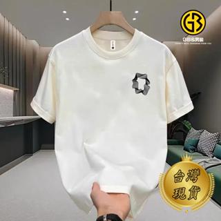 GB男裝 臺灣現貨 短袖 美式痞帥重磅時尚短袖T恤線條多邊圖形男女潮牌寬鬆圓領休閒上衣