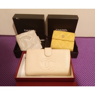 Chanel 香奈兒 菱格紋 雙C COCO 芥末黃 雙面 短夾 珍珠灰 康朋 對折 短夾 奶油白 魚子醬紋 中夾 長夾