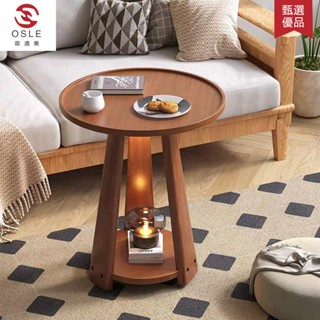 北歐簡約沙發邊幾家用客廳雙層小圓桌實木茶几可移動臥室小茶几