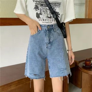 小個子破洞牛仔褲|磨破水洗|女裝五分褲|日韓個性街頭|高腰闊腿款式|寬松顯瘦百搭|2025新款夏季短褲潮|薄款棉質牛仔布