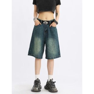 壹禾YIHOO~隔日達🔸牛仔短褲 夏季潮牌美式做舊牛仔短褲男女復古新款寬鬆vibe褲子五分中褲潮