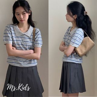 現貨❣️maybebaby Ms.kids韓國代購 baby醬 條紋針織polo衫翻領短袖上衣｜ins博主