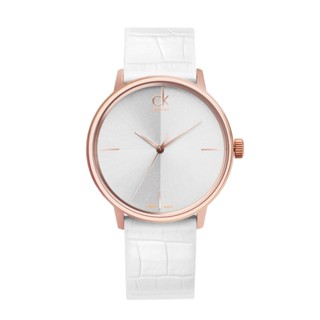 Calvin Klein | Accent系列 玫瑰金框 簡約白麵 白色壓紋皮革錶帶 手錶 CK錶 情人節