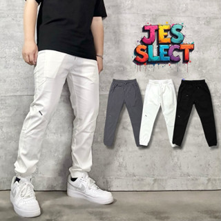 【JES】素面 質感 小標 線條 剪裁 彈力 鬆緊 彈性 親膚 透氣 修身 窄版 百搭 潮流 情侶 休閒 縮口褲 長褲