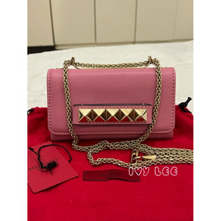 VALENTINO GARAVANI VAVAVOOM 鉚釘 單肩包 鏈條包 斜揹包 小包 粉紅皮革 金色五金 二手精品