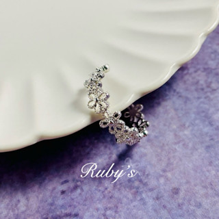 [當日出貨] Ruby's鏤空蕾絲花朵戒指 韓系小清新開口戒指 甜美小眾款可調戒指 銀戒飾品PD04