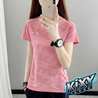 KIXY-現貨-女款迷彩休閒短袖 吸濕排汗短袖 排汗衫 涼感短袖 素面短袖 排汗衣 運動短袖 涼感排汗衫 女生運動上衣