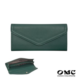 【OMC】微NG-全新品-小破皮-原廠價2980-信封式軟牛皮兩折長夾-深墨綠