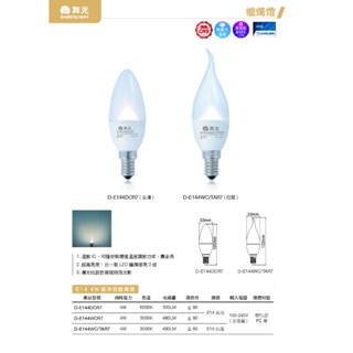 現貨供應 舞光 LED E14 4W 羅浮宮蠟燭燈泡/無藍光危害-導光注設計展現特殊光影