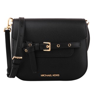 MICHAEL KORS- 金字綁帶荔枝紋皮革斜背馬鞍包(黑)小