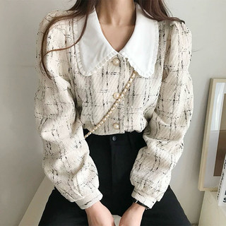 | 𝑶𝒖𝒏𝒊’𝒔 | 小香風上衣 格紋上衣 格紋長袖 小香風長袖上衣 娃娃領上衣 娃娃領長袖 小香風外套