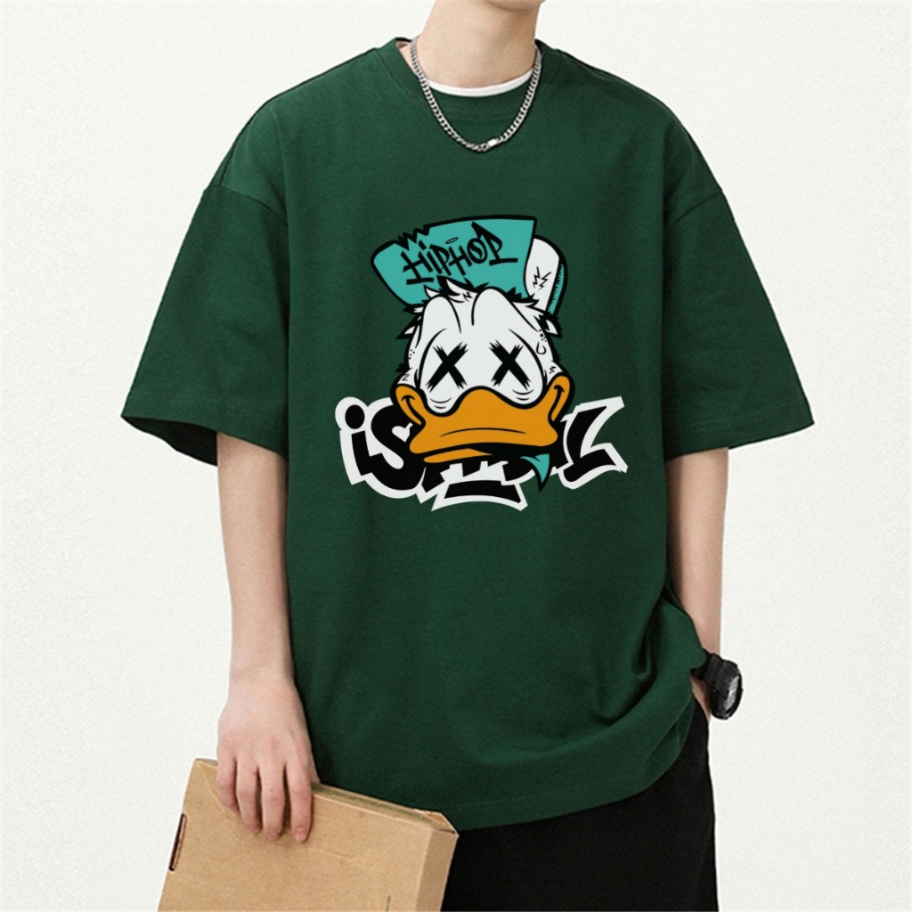 100%纯棉 美式 大嘴鴨 复古卡通 印花 短袖T恤 圓領短袖 T恤男