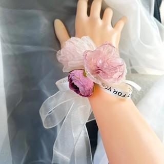 🎀現貨🎀韓式 手腕花 唯美 婚禮 粉色 新娘 伴娘 珍珠鏈 手環 活動 手挽花