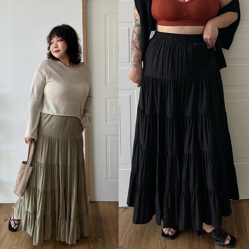 LULUS/PLUS/中大尺碼/屬於長腿姊姊的蛋糕裙４色【A05230046】棉花糖 渡假長裙 裙子230629