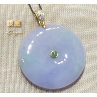＊頂園翡翠＊金絲芙蓉種飄陽綠絲帝王綠艷紫羅蘭翡翠「平安扣」緬甸玉18K金鑽墜 保證A貨