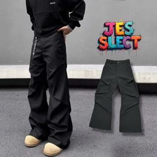 【JES】 美式 素面 微喇叭 皺摺感 垂墜感 寬褲 親膚 透氣 質感 時尚 街頭 潮流 落地褲 闊腿褲 喇叭褲 長褲