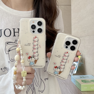 卡通 閃粉疊疊冰淇淋Kitty貓 配手鏈 全包防摔保護套 適用iPhone 16 Pro Max 15 14 13手機殼